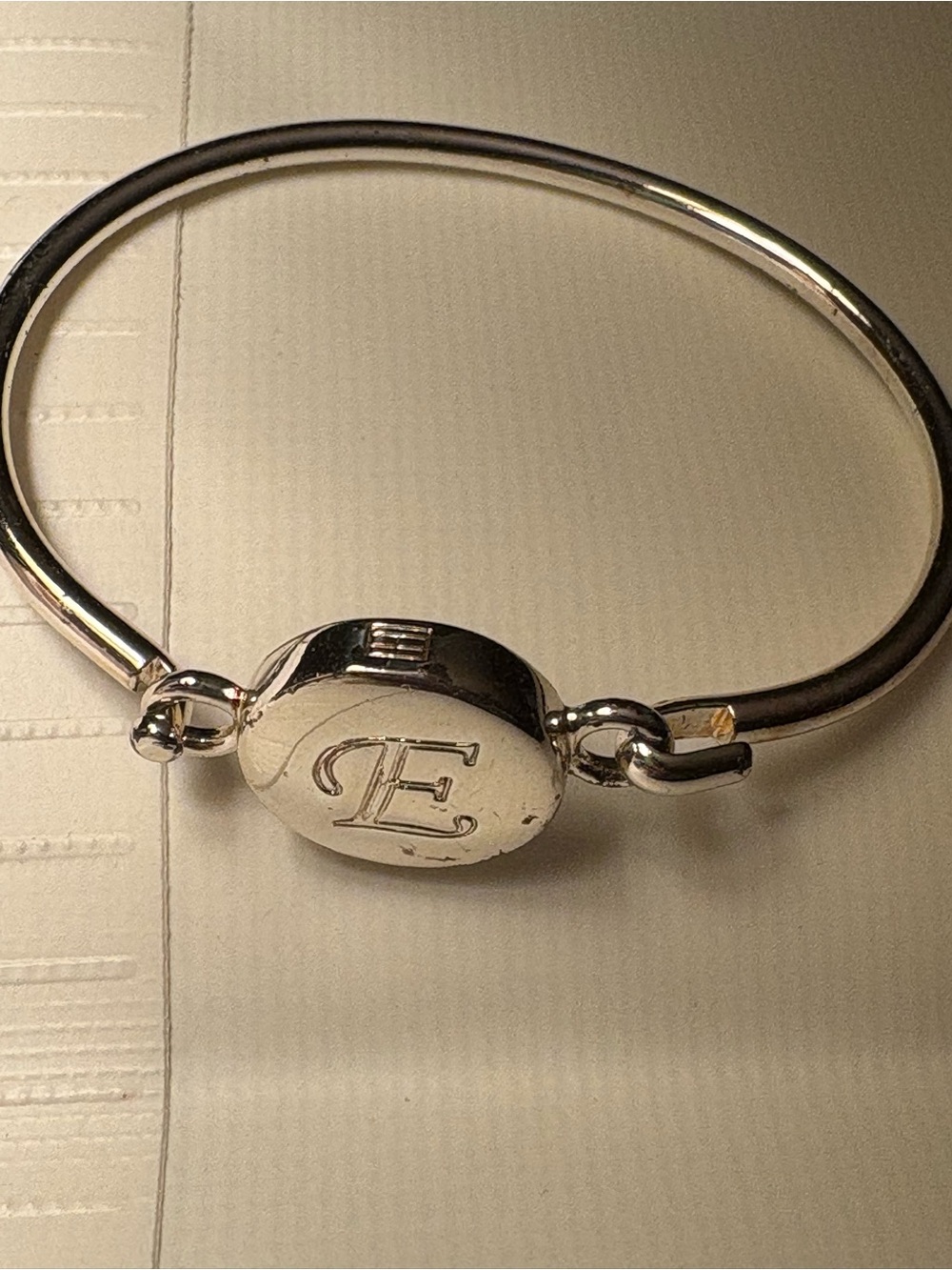Vintage Taxco Monogram Sterling Silver Intial 'E' Bangle Bracelet